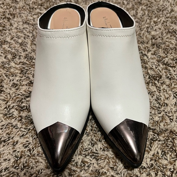 White and Silver Mules with Sleek Design - Picture 1 of 5